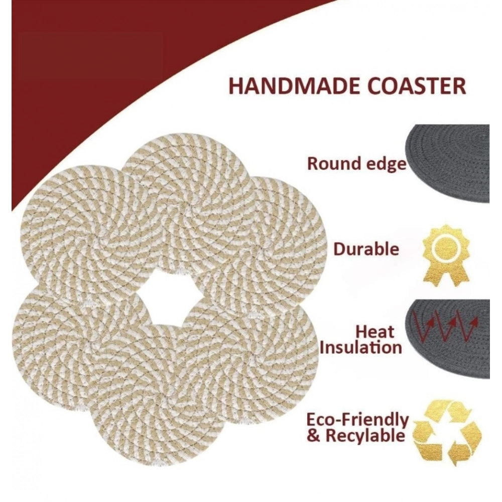 Cotton Rope Drink Coasters 6 Pcs Set — Beige-White