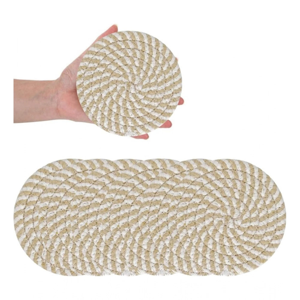 Cotton Rope Drink Coasters 6 Pcs Set — Beige-White
