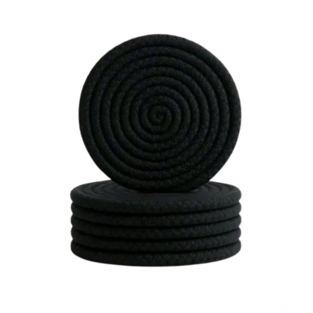 Cotton Rope Drink Coasters 6 Pcs Set — Black