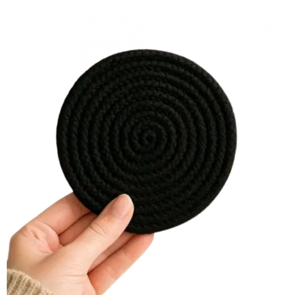 Cotton Rope Drink Coasters 6 Pcs Set — Black