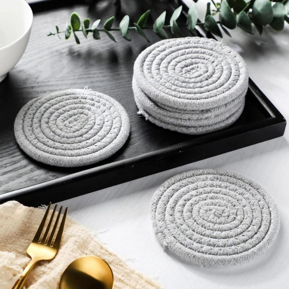 Cotton Rope Drink Coasters 6 Pcs Set — Grey
