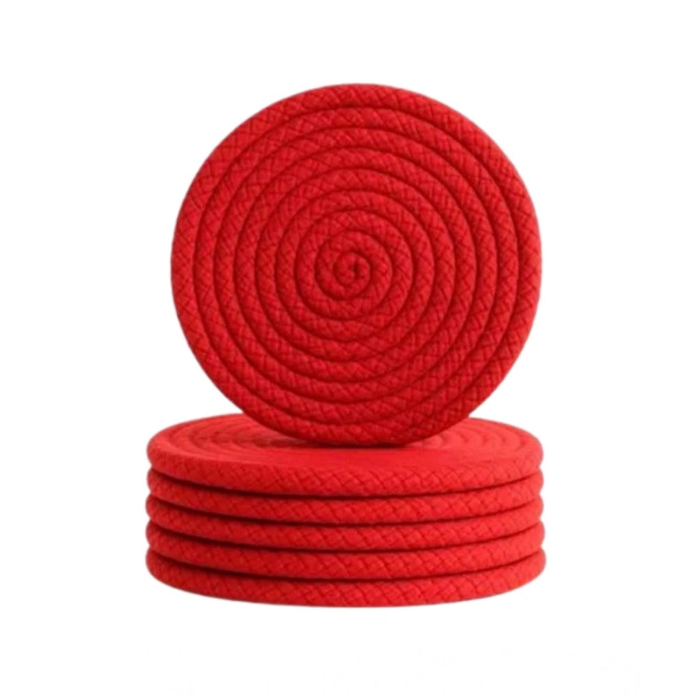 Cotton Rope Drink Coasters 6 Pcs Set — Red