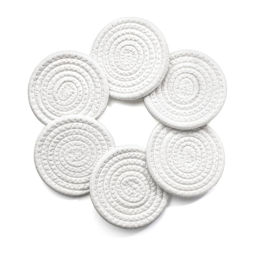 Cotton Rope Drink Coasters 6 Pcs Set — White