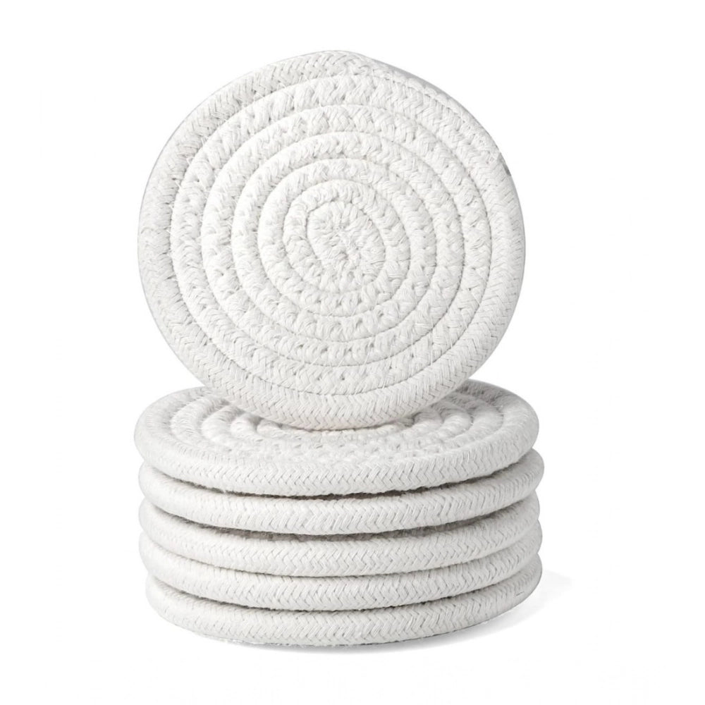 Cotton Rope Drink Coasters 6 Pcs Set — White