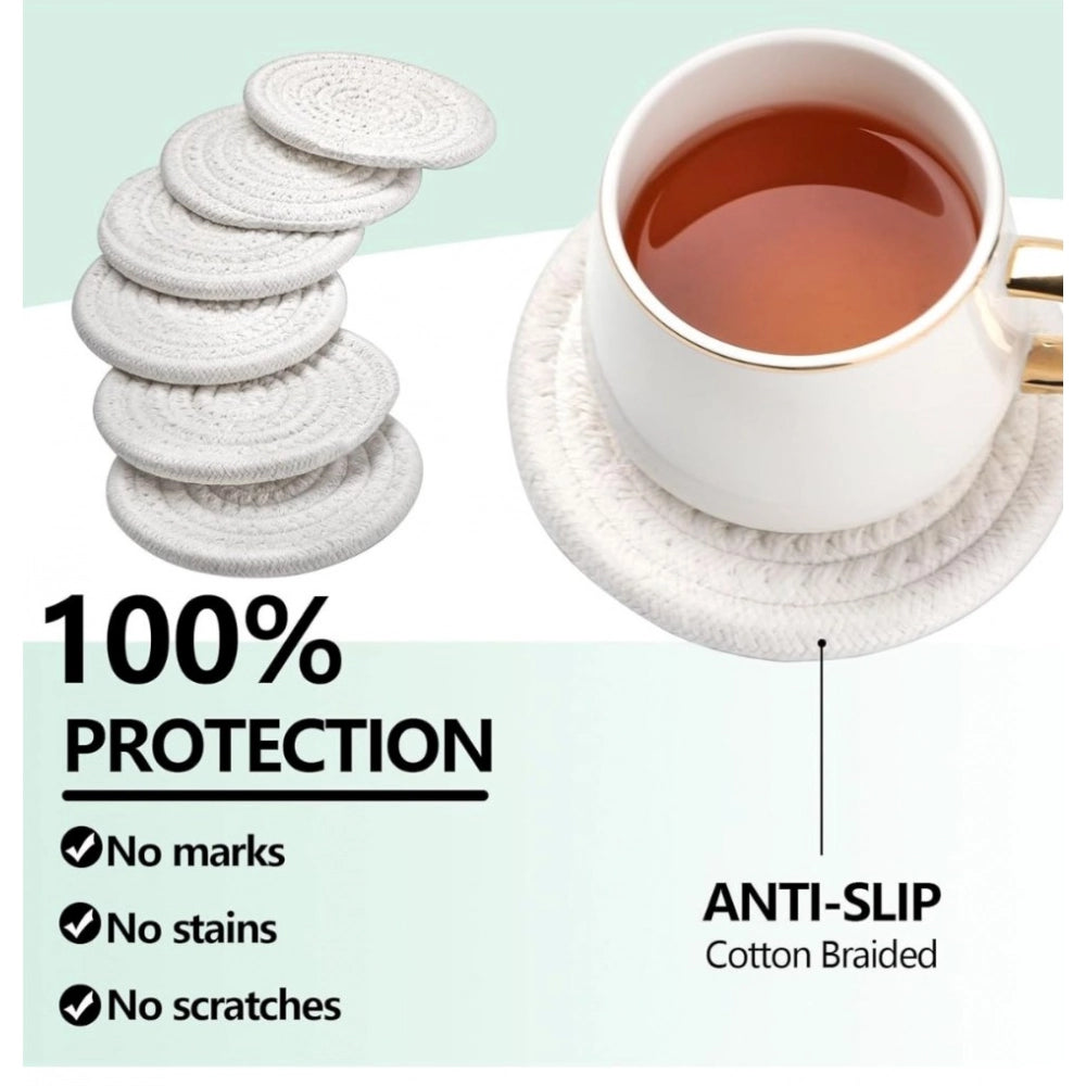 Cotton Rope Drink Coasters 6 Pcs Set — White