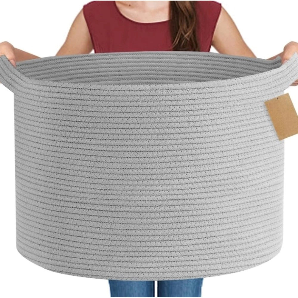 Cotton Pack Of_1 14X12 Inch Storage Basket For Clothes — Gray