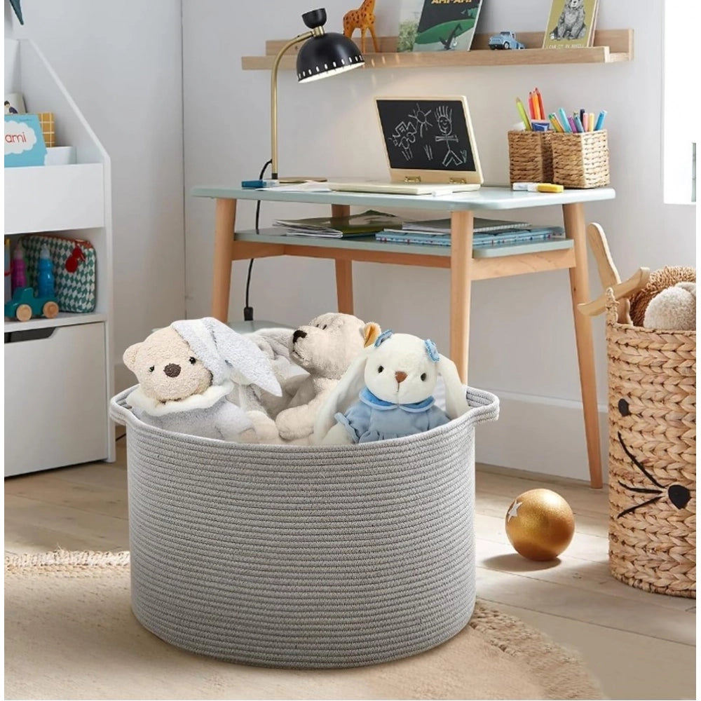 Cotton Pack Of_1 14X12 Inch Storage Basket For Clothes — Gray