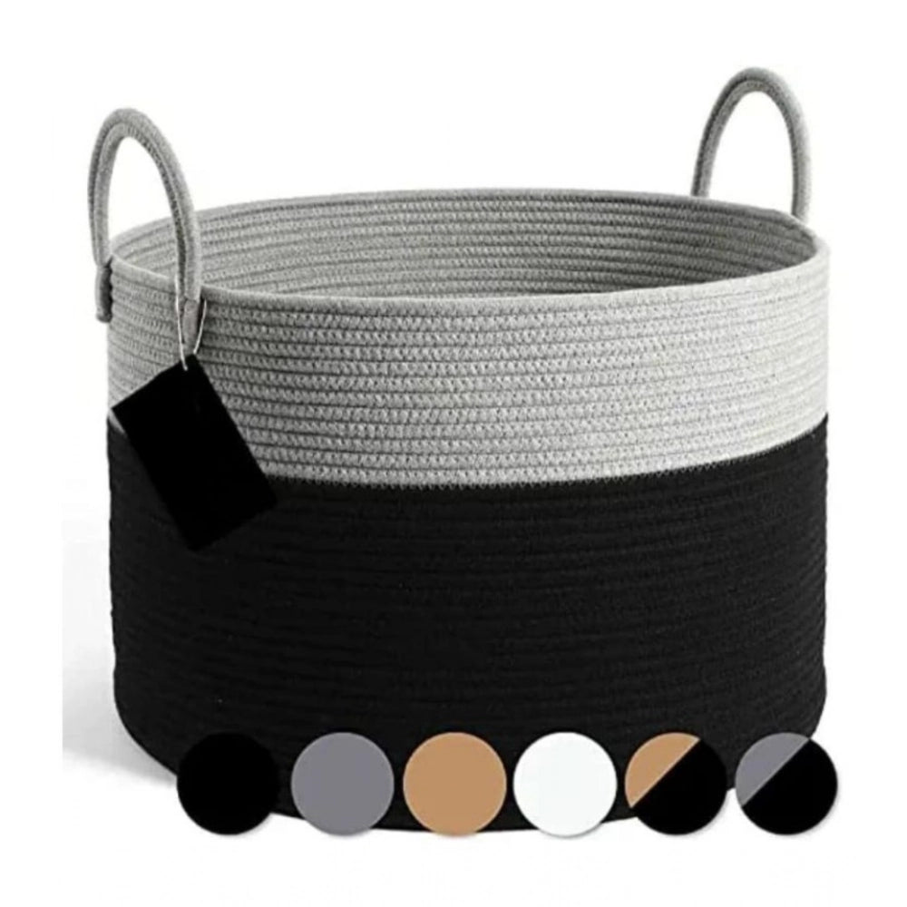 Cotton Pack Of_1 14X12 Inch Laundry Storage Basket For — Grey-Black