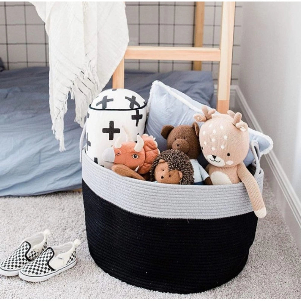 Cotton Pack Of_1 14X12 Inch Laundry Storage Basket For — Grey-Black
