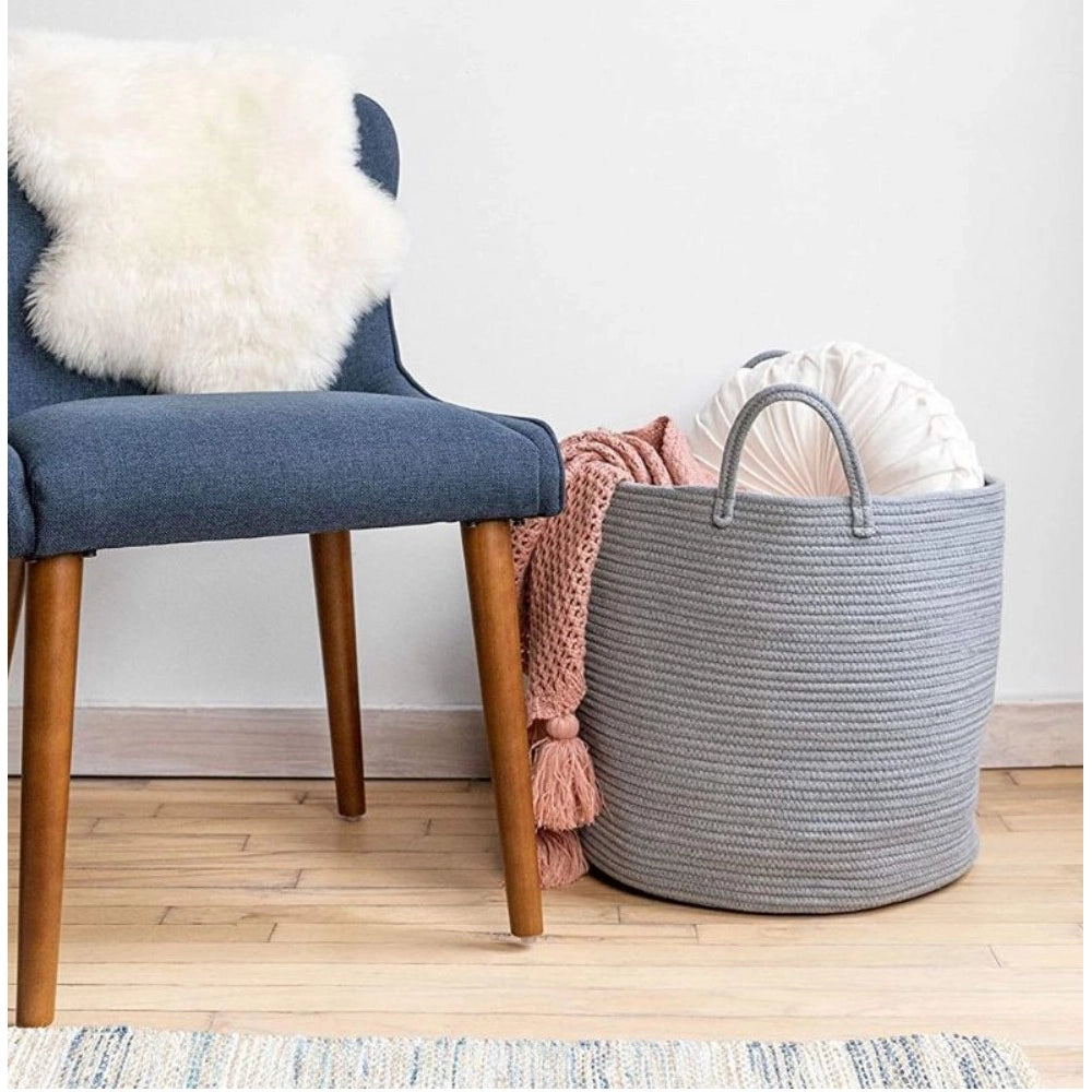 Cotton Pack Of_1 12X14 Inch Laundry Storage Basket For — Grey