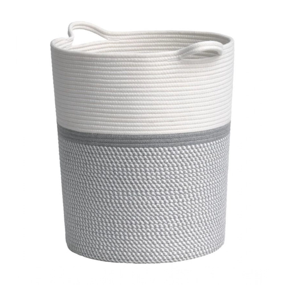 Cotton Pack Of_1 12X14 Inch Storage Basket For Clothes — Grey-White · 2158