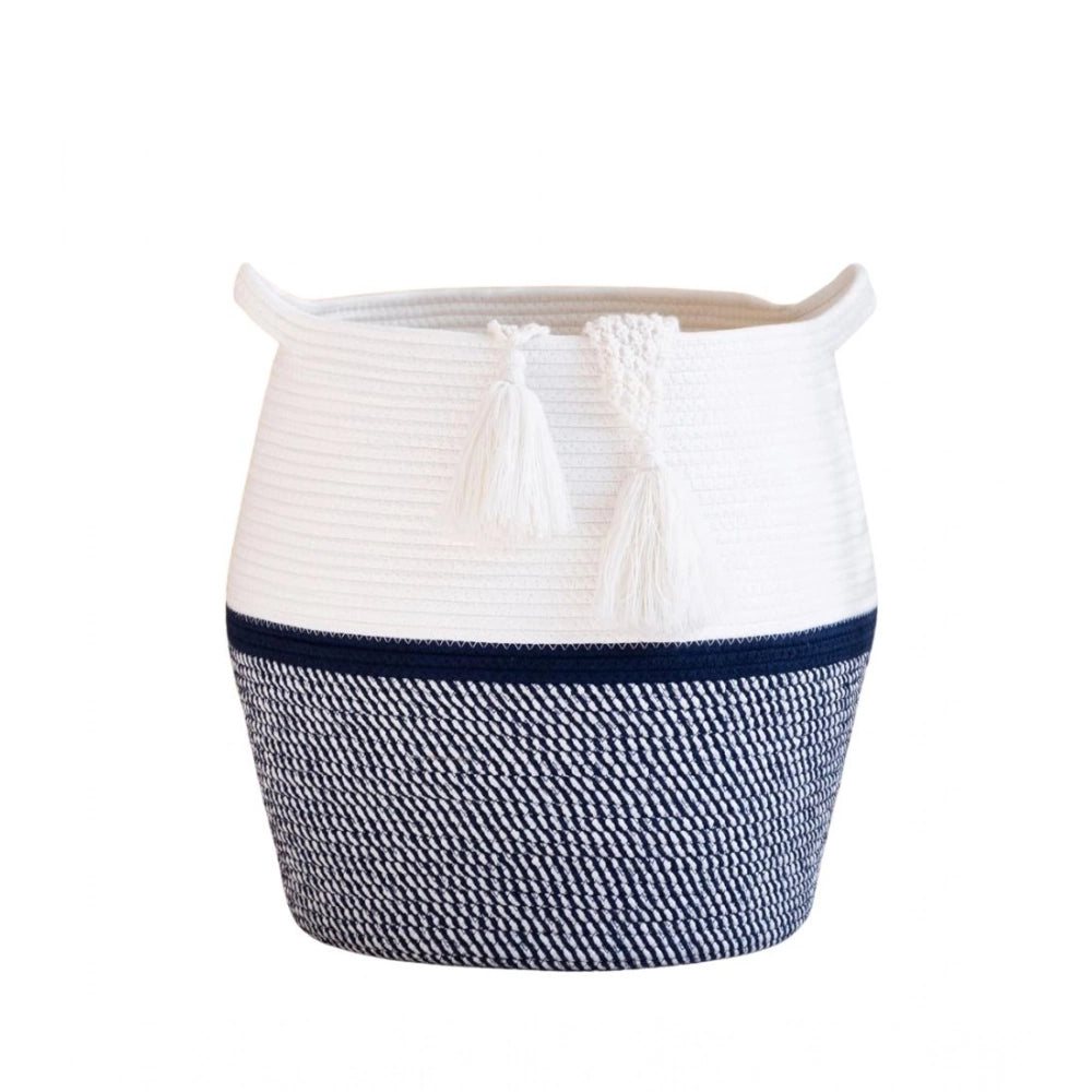 Cotton Matka 14X12 Inch Storage Basket For Clothes — Gray-White