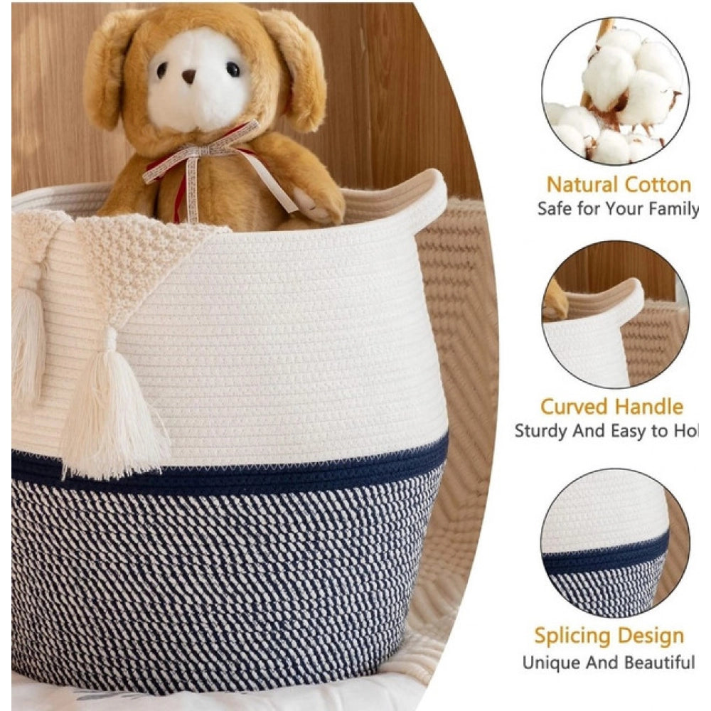 Cotton Matka 14X12 Inch Storage Basket For Clothes — Gray-White