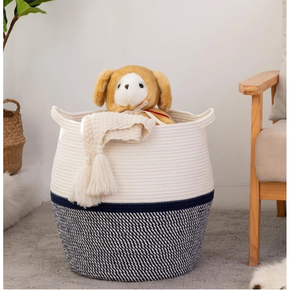 Cotton Matka 14X12 Inch Storage Basket For Clothes — Gray-White