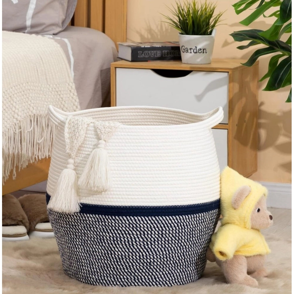 Cotton Matka 14X12 Inch Storage Basket For Clothes — Gray-White