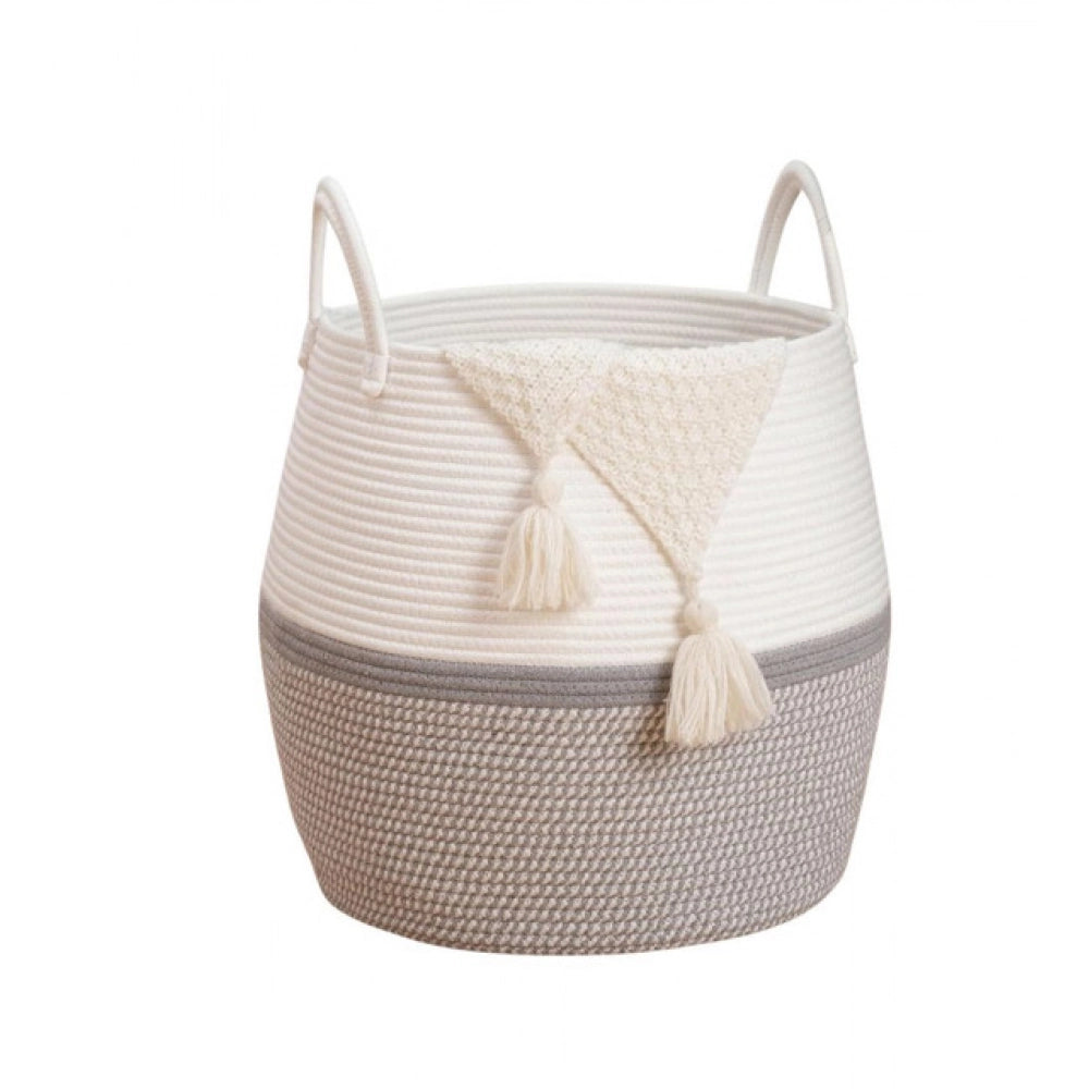 Cotton Matka With Handle 14X12 Inch Storage Basket For — Gray-White