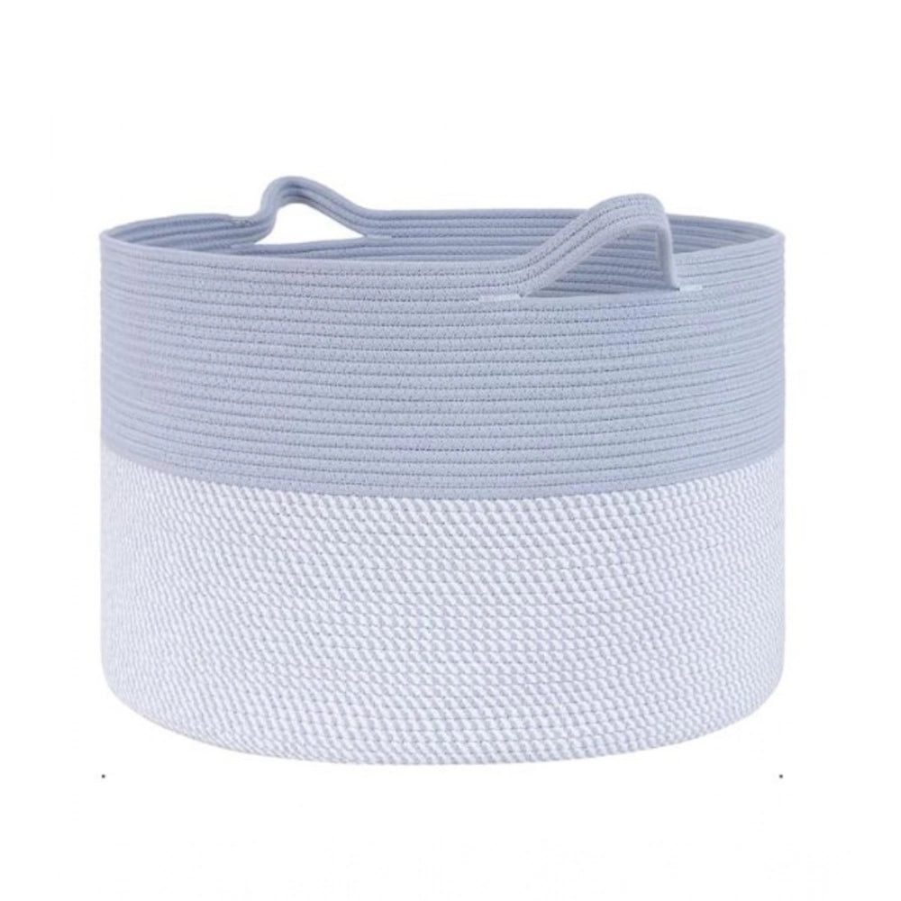 Cotton Pack Of_1 16X14 Inch Storage Basket For Clothes — Blue-White