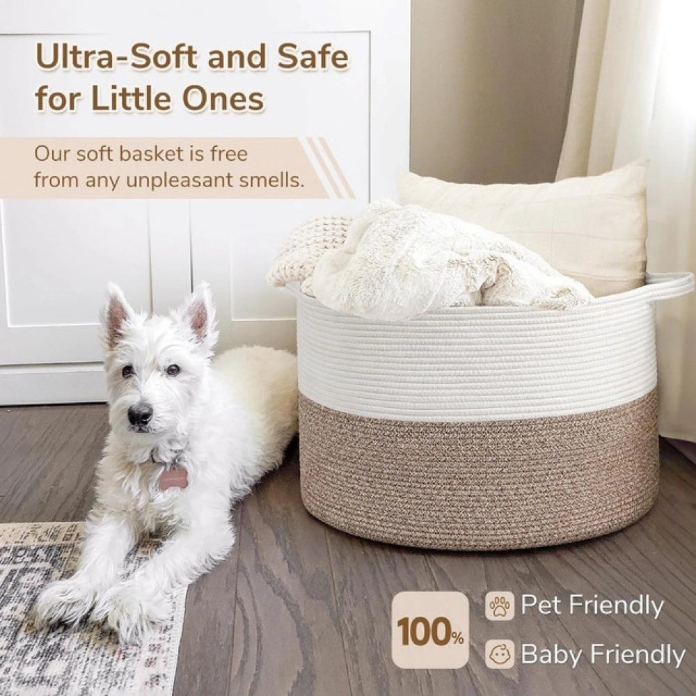 Cotton Pack Of_1 16X14 Inch Storage Basket For Clothes — Kidi-White