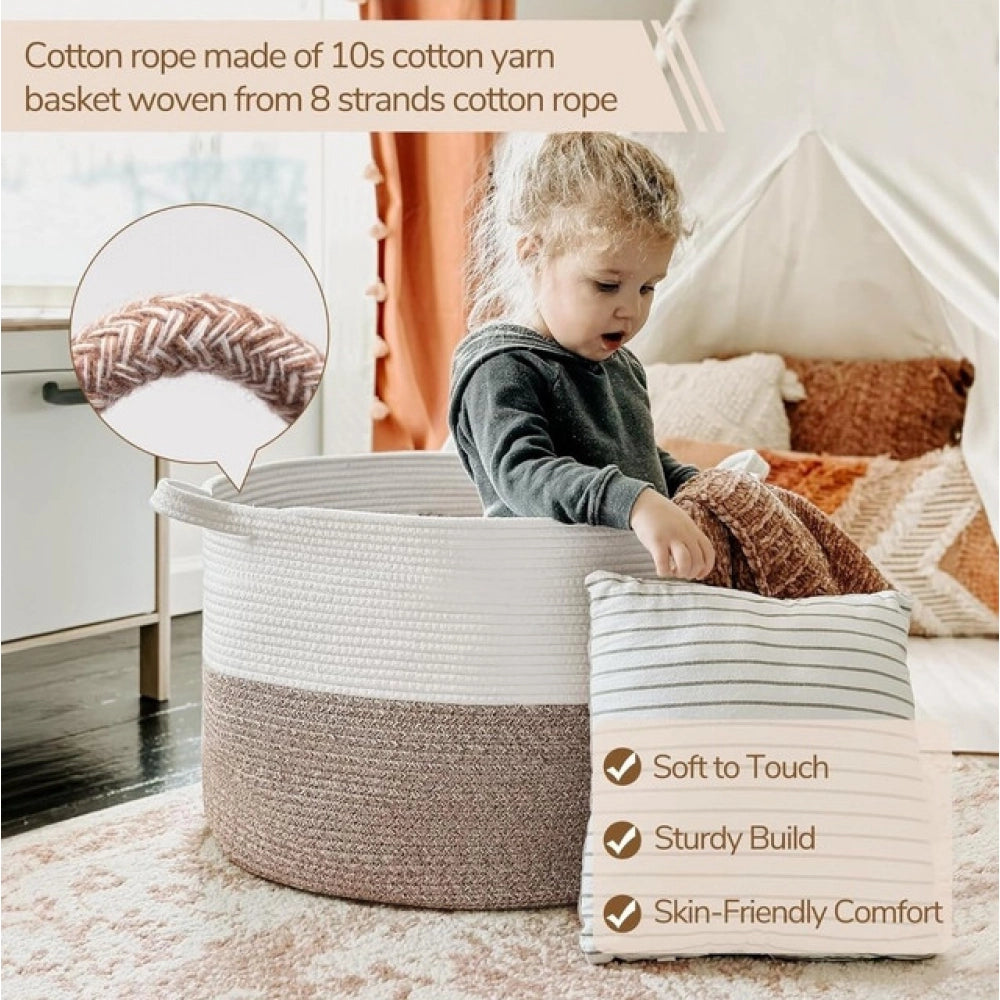 Cotton Pack Of_1 16X14 Inch Storage Basket For Clothes — Kidi-White