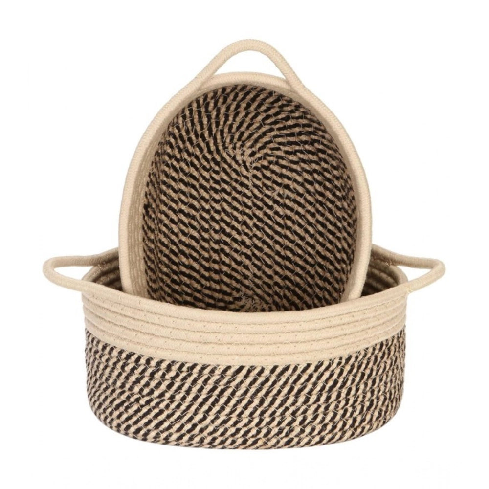 Cotton Basket 2 Pcs Storage Basket For Clothes — Brown