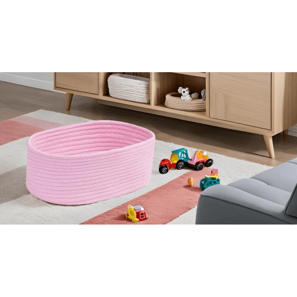 Cotton Oval 10X7X5 Inch Bedside Organizer — Pink