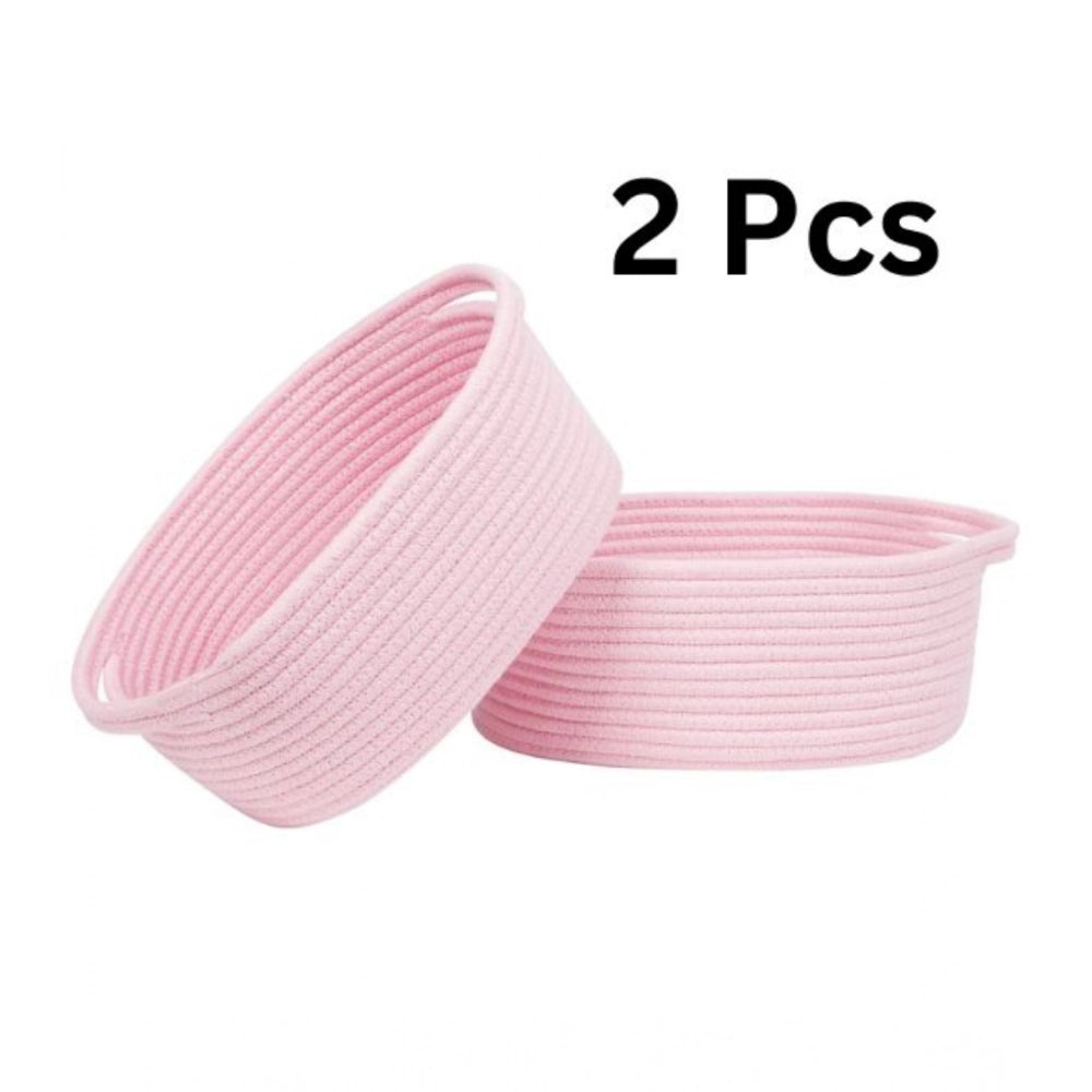 Cotton 10X7X4 Inch2 Pcs Oval Storage Basket For Clothes — Pink