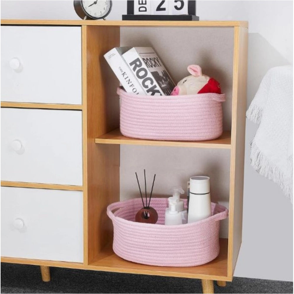 Cotton 10X7X4 Inch2 Pcs Oval Storage Basket For Clothes — Pink