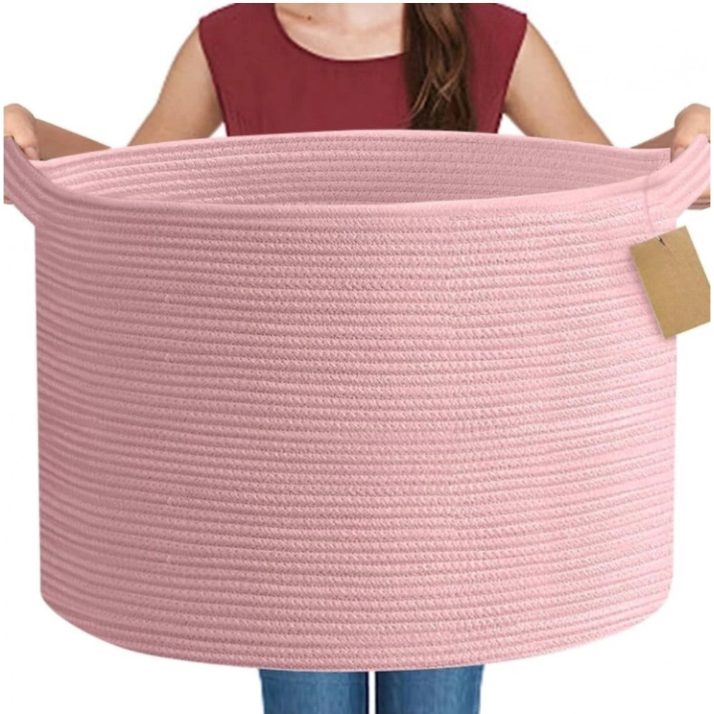 Cotton Pack Of_1 14X12 Inch Storage Basket For Clothes — Pink