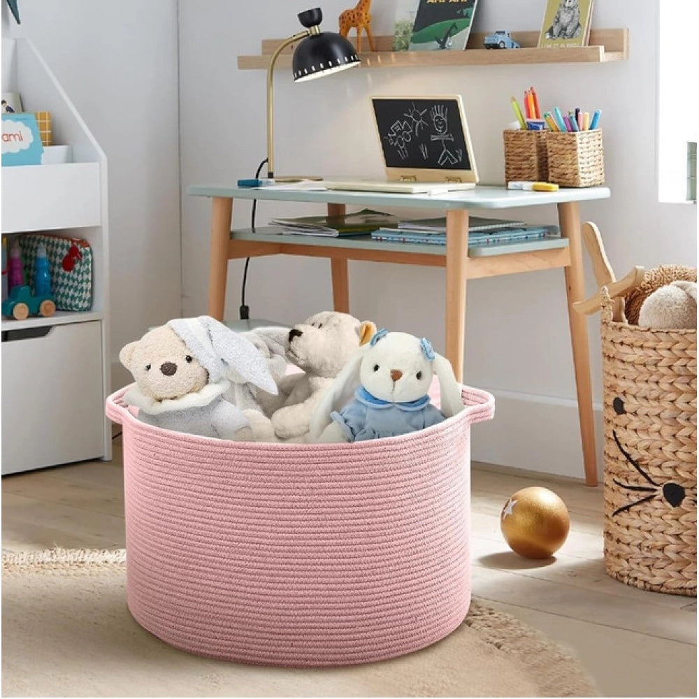 Cotton Pack Of_1 14X12 Inch Storage Basket For Clothes — Pink