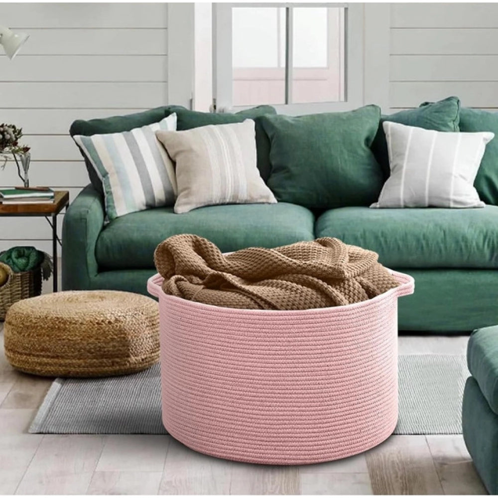 Cotton Pack Of_1 14X12 Inch Storage Basket For Clothes — Pink
