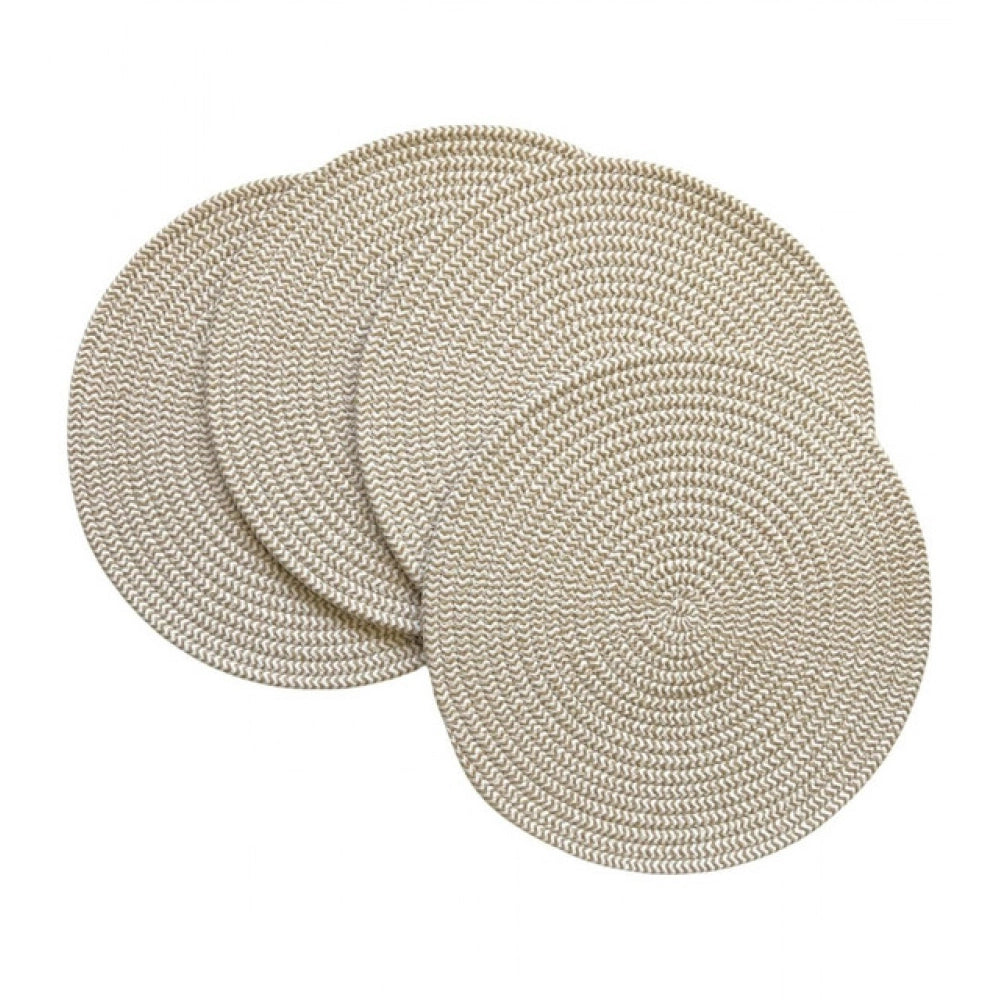 Cotton Dining Table Round Placemat Mats Set Of 4 — Beige-White
