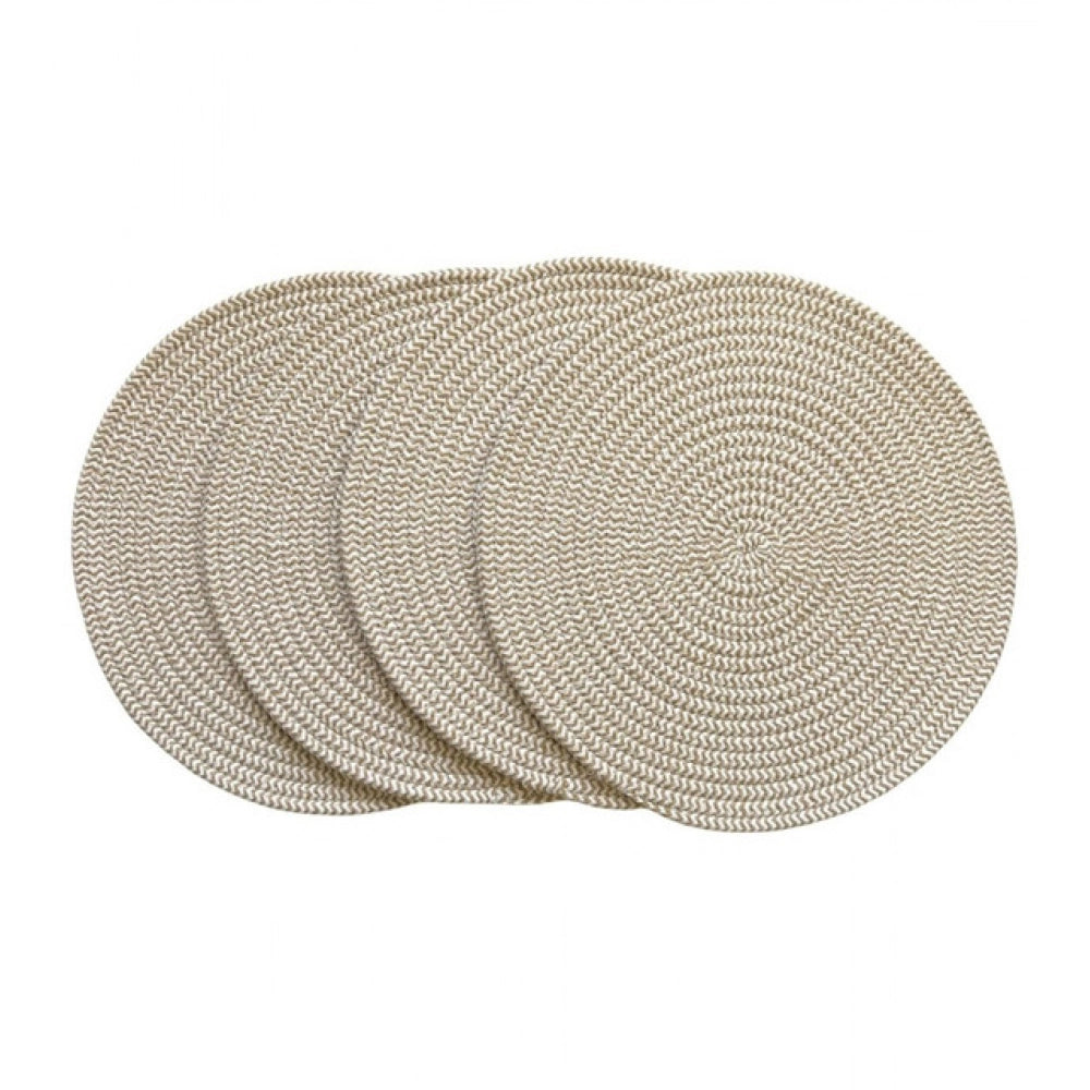 Cotton Dining Table Round Placemat Mats Set Of 4 — Beige-White