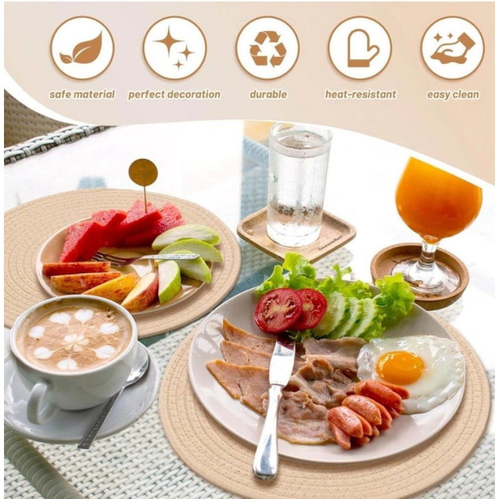 Cotton Dining Table Round Placemat Mats Set Of 4 — Cream
