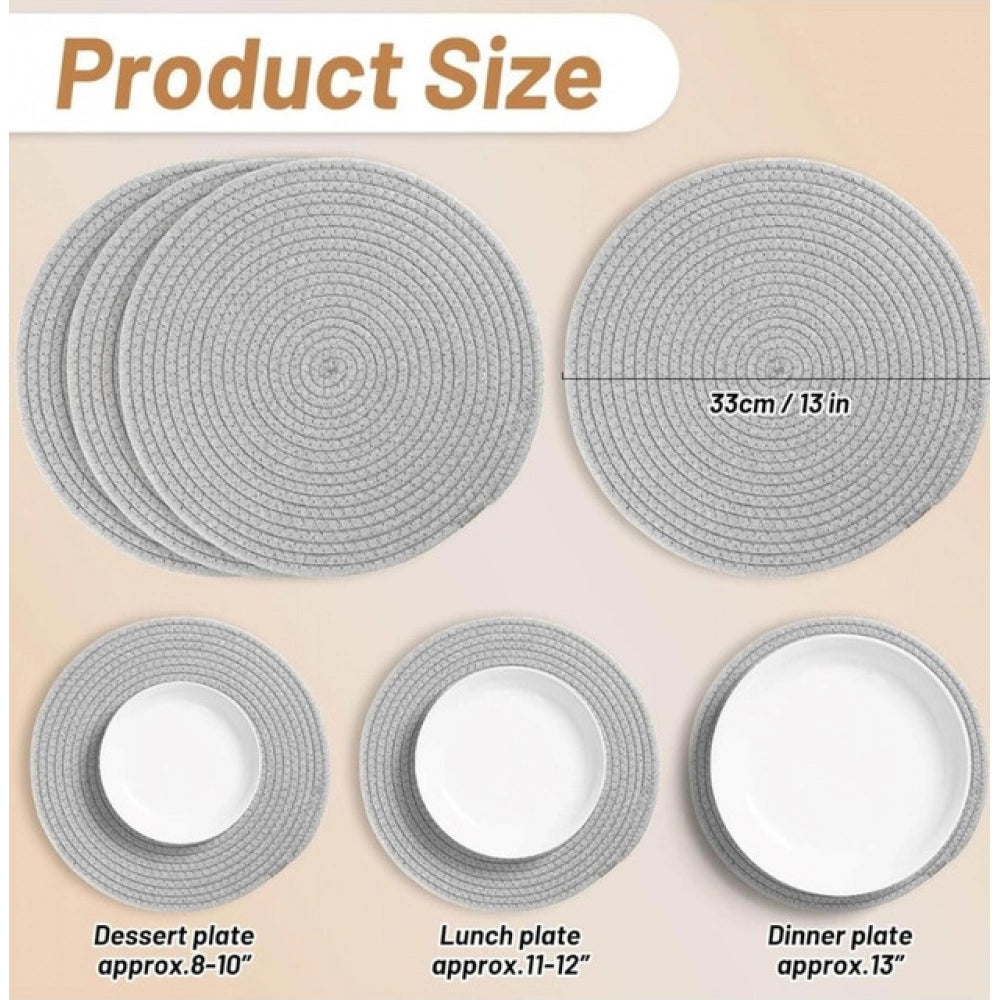 Cotton Dining Table Round Placemat Mats Set Of 4 — Grey
