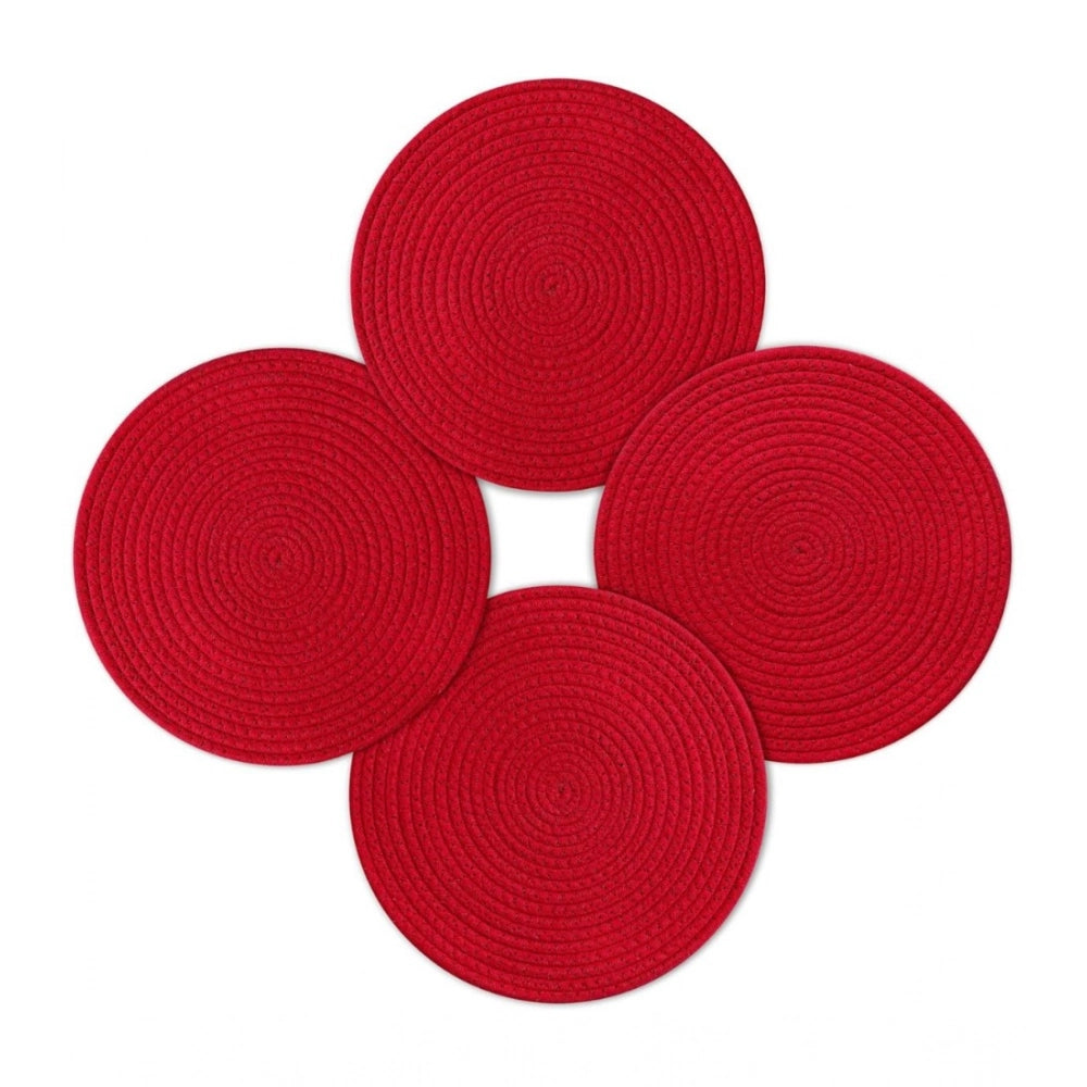 Cotton Dining Table Round Placemat Mats Set Of 4 — Red