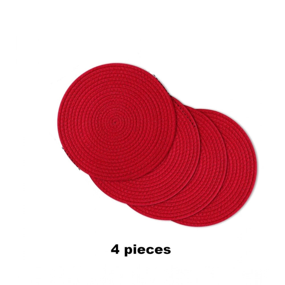 Cotton Dining Table Round Placemat Mats Set Of 4 — Red