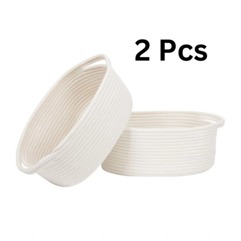 Cotton 10X7X4 Inch2 Pcs Oval Storage Basket For Clothes — White