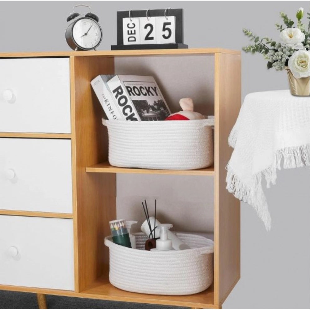 Cotton 10X7X4 Inch2 Pcs Oval Storage Basket For Clothes — White