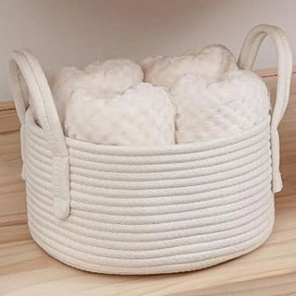 Cotton Pack Of_1 Basket 7X5 Inch Storage Basket For — White