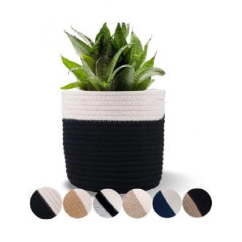 Cotton Flower Pot — White-Black