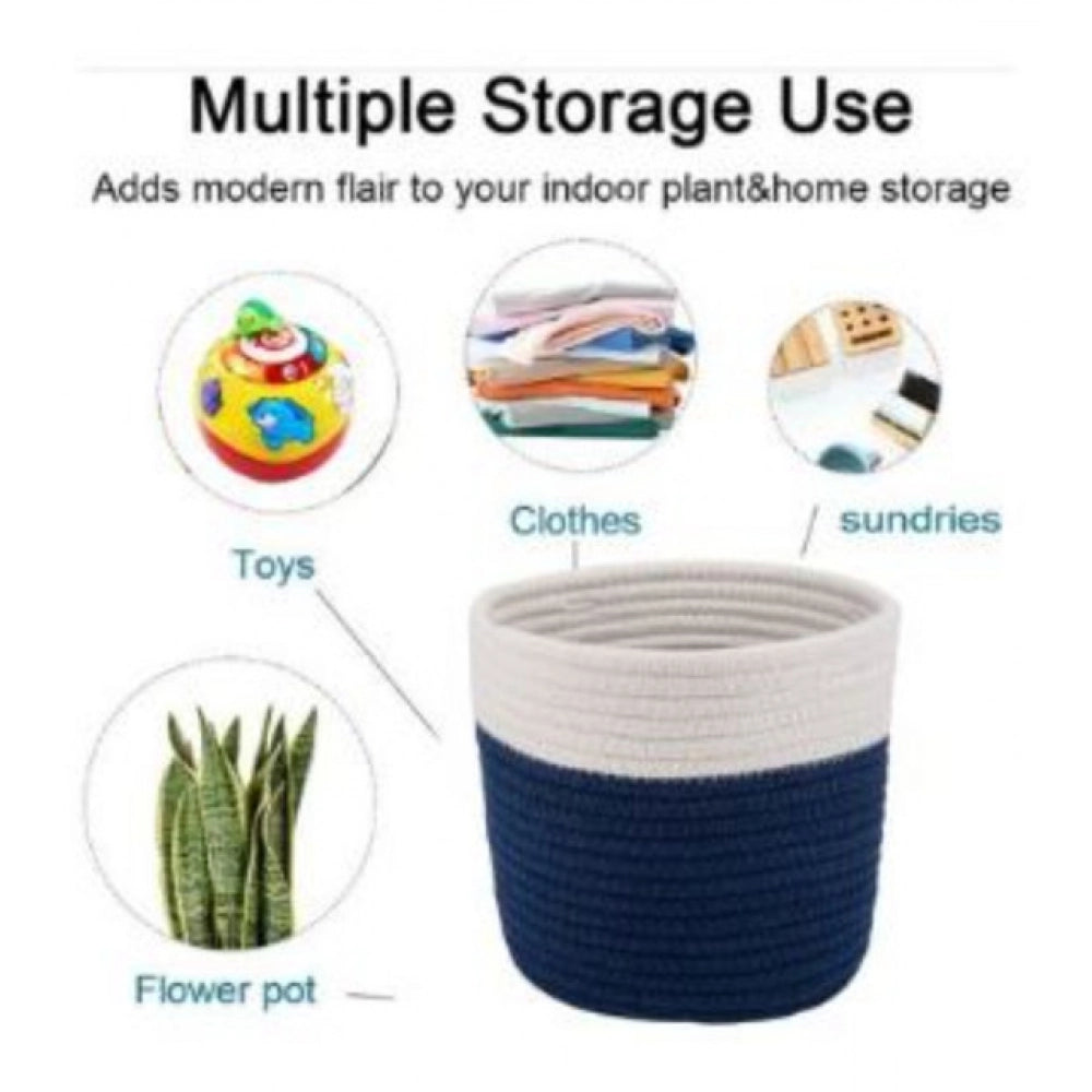 Cotton Flower Pot — White-Blue