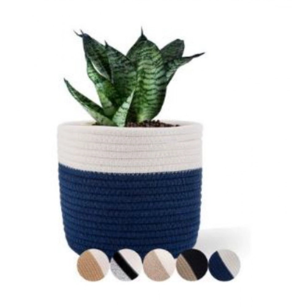 Cotton Flower Pot — White-Blue