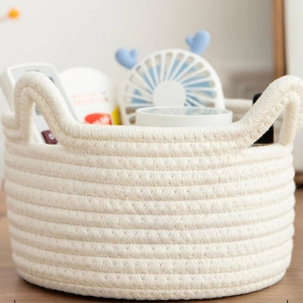 Cotton Pack Of_1 Cat Basket 8X4 Inch Storage Basket — White