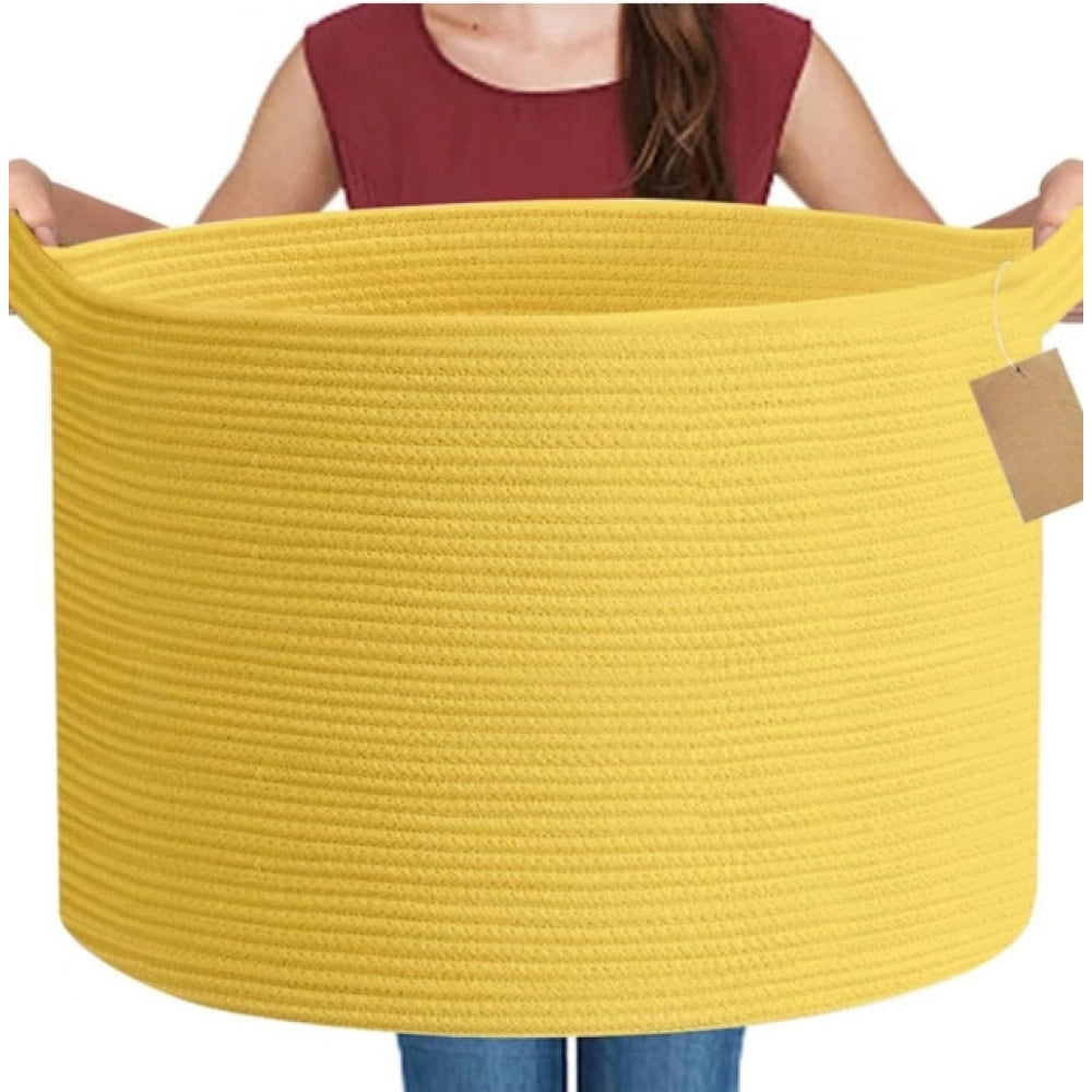 Cotton Pack Of_1 14X12 Inch Storage Basket For Clothes — Yellow