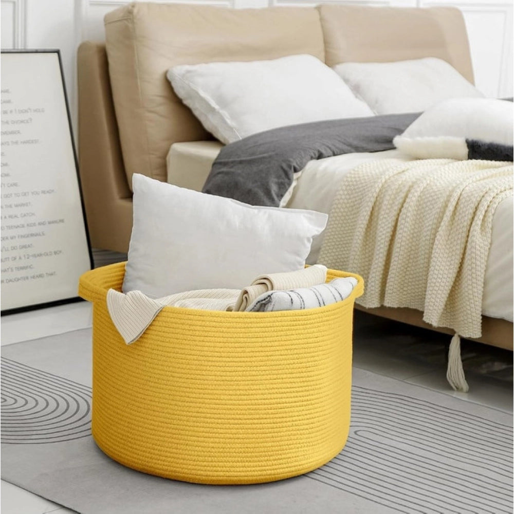 Cotton Pack Of_1 14X12 Inch Storage Basket For Clothes — Yellow