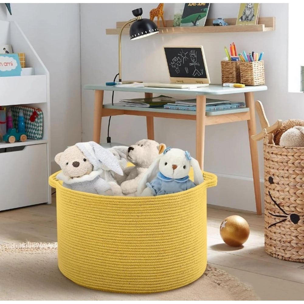 Cotton Pack Of_1 14X12 Inch Storage Basket For Clothes — Yellow