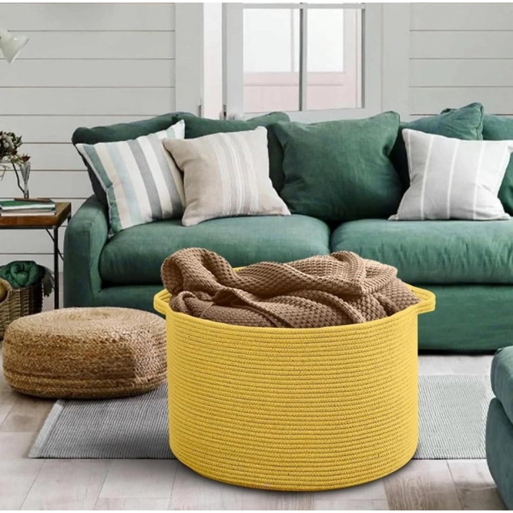 Cotton Pack Of_1 14X12 Inch Storage Basket For Clothes — Yellow
