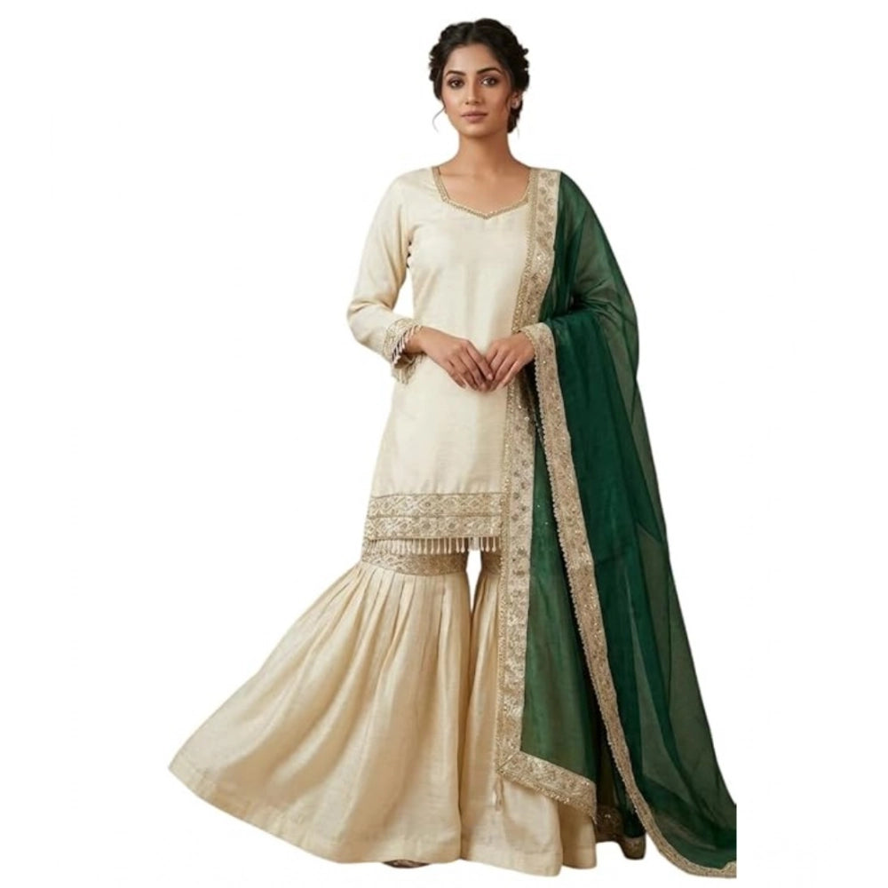 Women's Silk Embroidered 3/4th Sleeve V-Neck Kurti