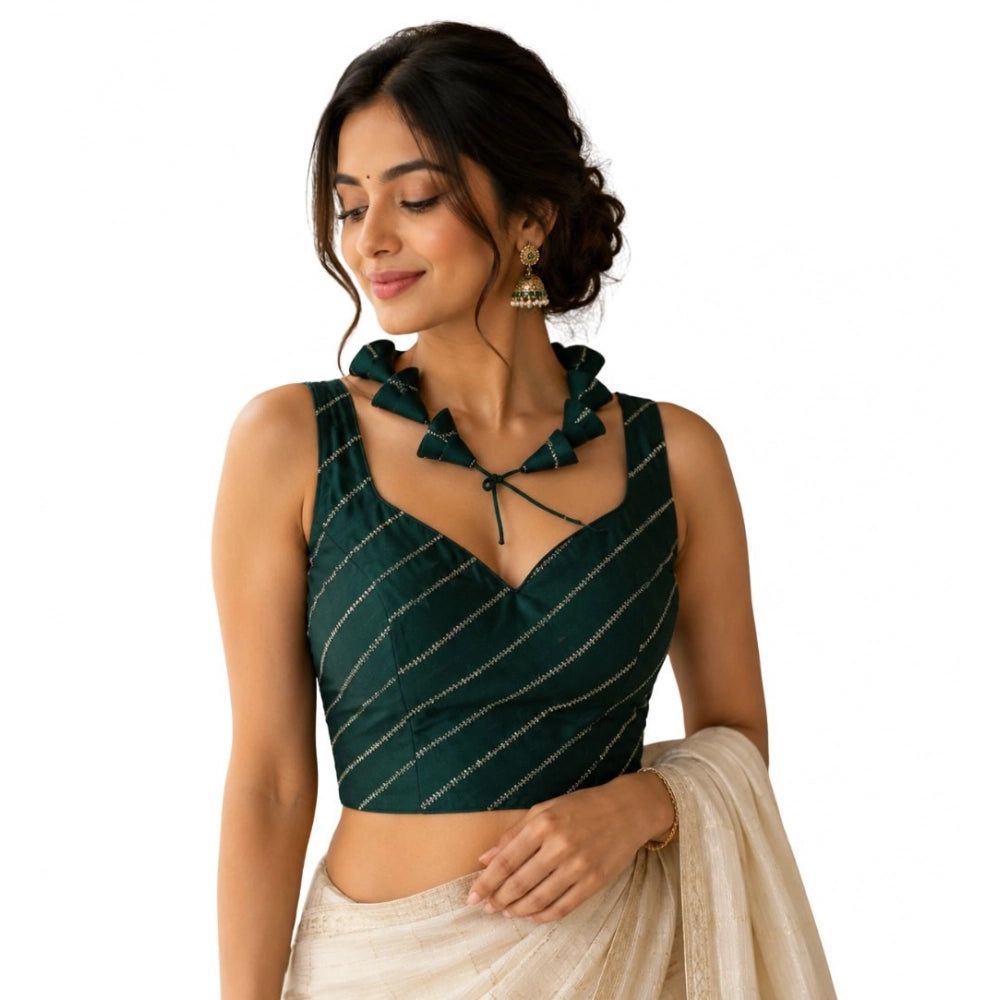 Women's Silk Embellished Sweetheart Neck Sleeveless Readymade Padded Blouse — Green