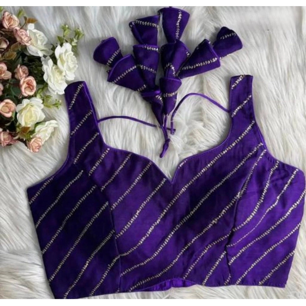 Women's Silk Embellished Sweetheart Neck Sleeveless Readymade Padded Blouse — Purple